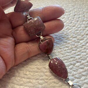 Gorgeous PINK THULITE Handmade Sterling 925 Bracelet Size 8" #957D